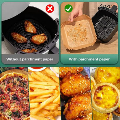 COSORI Small Air Fryer Liners - 100PCS Disposable Parchment Paper Sheets | 4.7 Inch Square for 2 QT Baskets