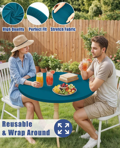 Moosfor Round Spandex Tablecloth, Elastic Fitted Waterproof Tablecloths for 36"-44" Tables, Stretch Washable Picnic Table Cover for Camping, Dining, Indoor and Outdoor,Peacock Blue
