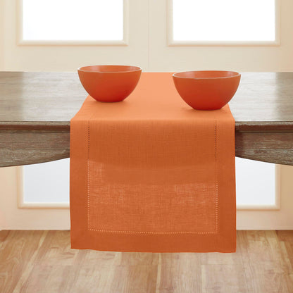 Solino Home Linen Pumpkin Table Runner 144 Inches Long - 100% Pure Linen Extra Long Table Runner 14 x 144 Inch - Classic Hemstitch