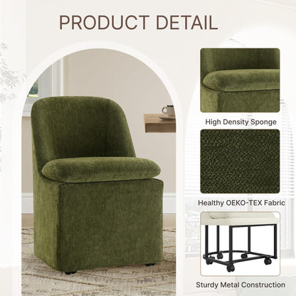 KISLOT Upholstered Dining Chairs with Casters, Washable Cover Modern Dining Room Chairs with Thick Cushion & Sturdy Metal Frame for Kitchen, Living Room, Dressing Room, Green Fabric, Set of 4