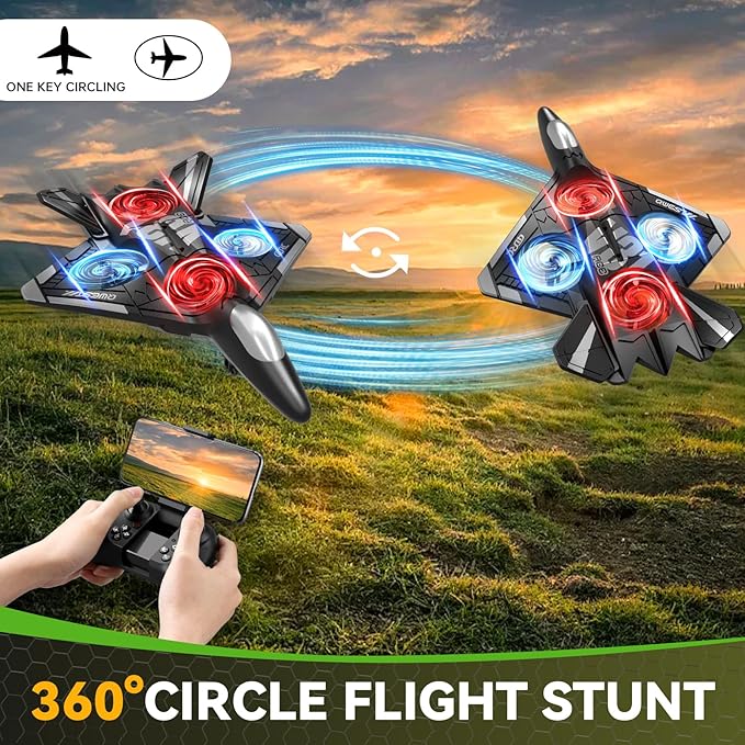 4DRC V31 RC Plane with Camera Foam Remote Control Drones with Camera for Kids Adults 8-12 12-16 Remote Control Airplane Fighter Jet with Light 360° Flip Fighter Jet Toy