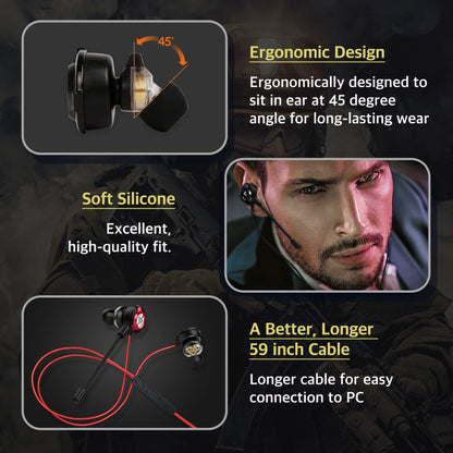 SOUND PANDA SPE-G9 Plus+ Gaming Earbuds Triple Driver 3.5mm with Dual Microphone | Wired Earbuds with 1.5m Cable | for PC, Mobile, Xbox, PS5, PS4, Switch | in-Ear Gaming Headset (Black)