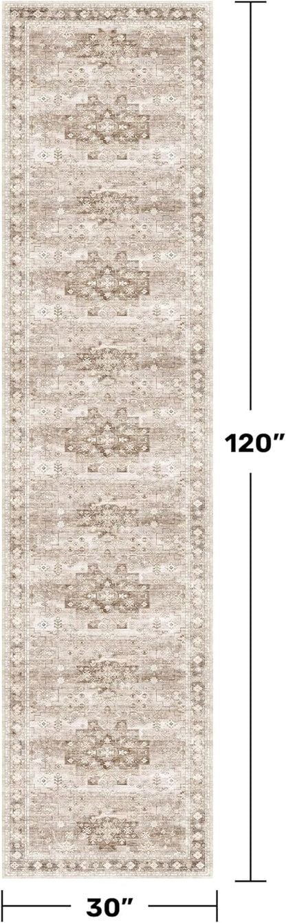 Regine Switzerland Extra Long Runner Rug - Beige Washable Non-Slip Floor Mat | Stain Resistant 2'6"x10' for Hallways