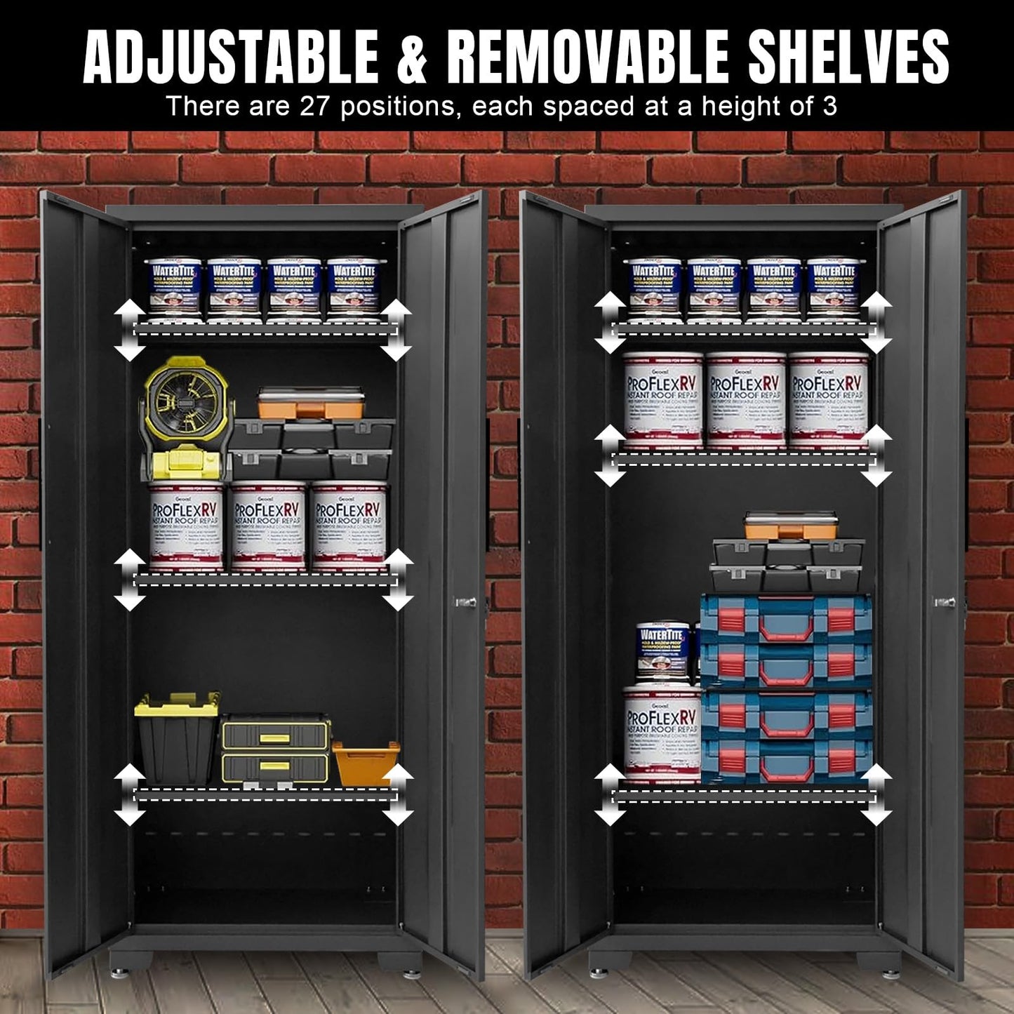Garage Cabinets Storage System, 12-Pcs Included Steel Cabinets Drawers Rolling Chest and Trash Can Cabinet, Locked Storage Cabinet, Perfect for Organizing Garage and Tools