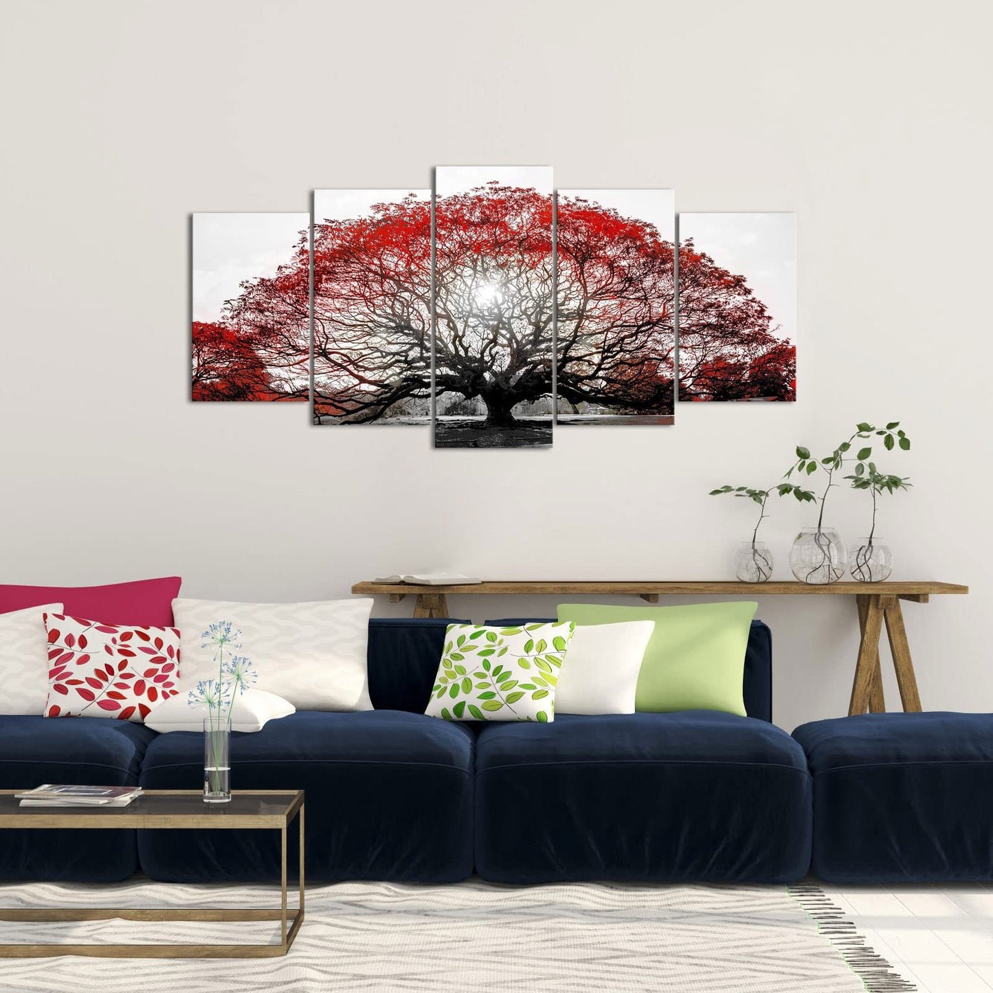 OuElegent Black and Red Tree Canvas Wall Art Sunset Landscape Painting Pictures Large Tree of Life Prints Artwork for Living Room Office Decor Ready to Hang