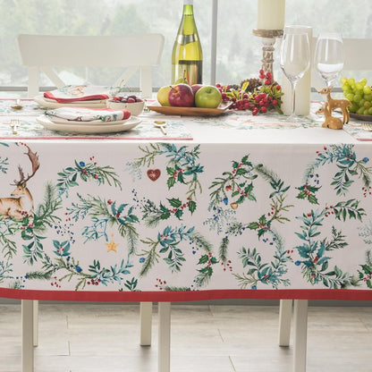 Maison d' Hermine Table Cloth Rectangle Table 100% Cotton 60 x 108 Inches Fall Tablecloth Reusable Everyday Use for Thanksgiving Christmas Decorations Dining Farmhouse Party (Holly Time)