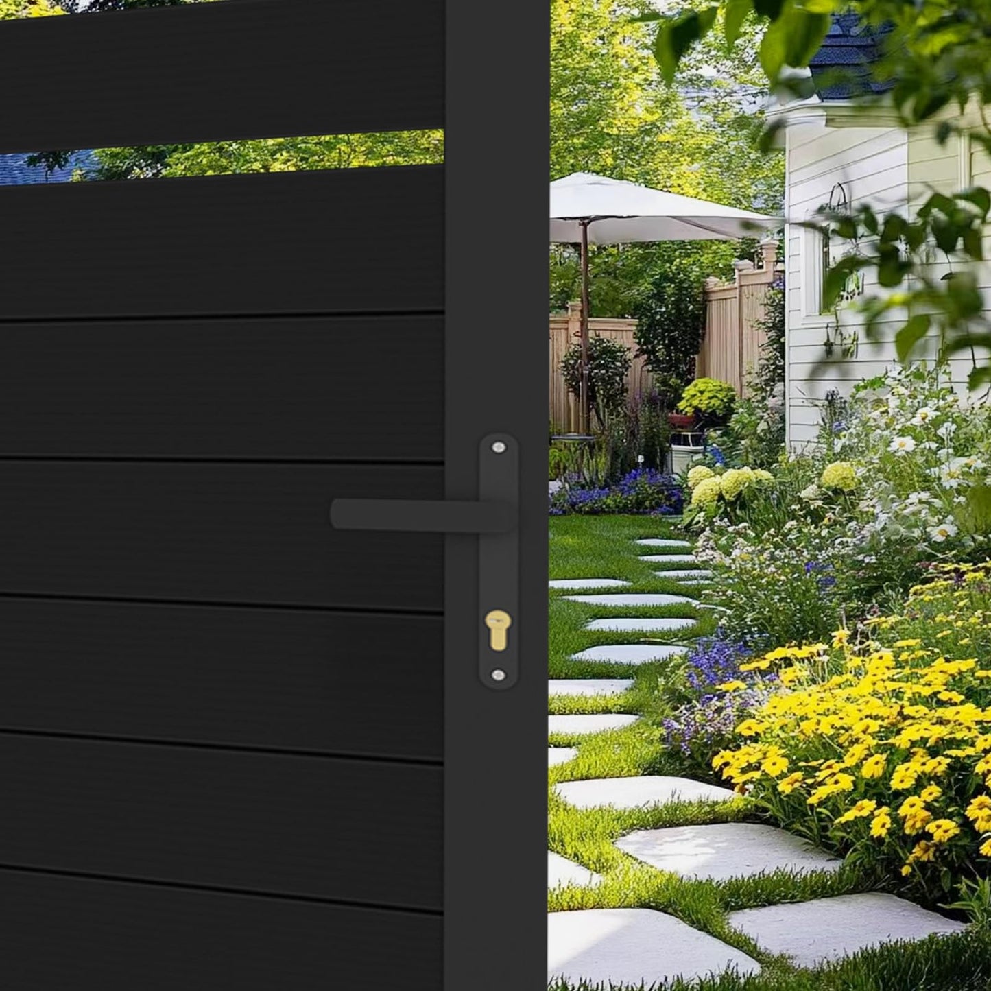 Mondaria Aluminum Double Fence Gate, 6FT H x 6FT W Outdoor Driveway Privacy Gate with Heavy Duty Metal Frame, Rustproof Powder-Coated Gate with Lockable Handle Kit, Semi-Privacy (Posts Not Included)