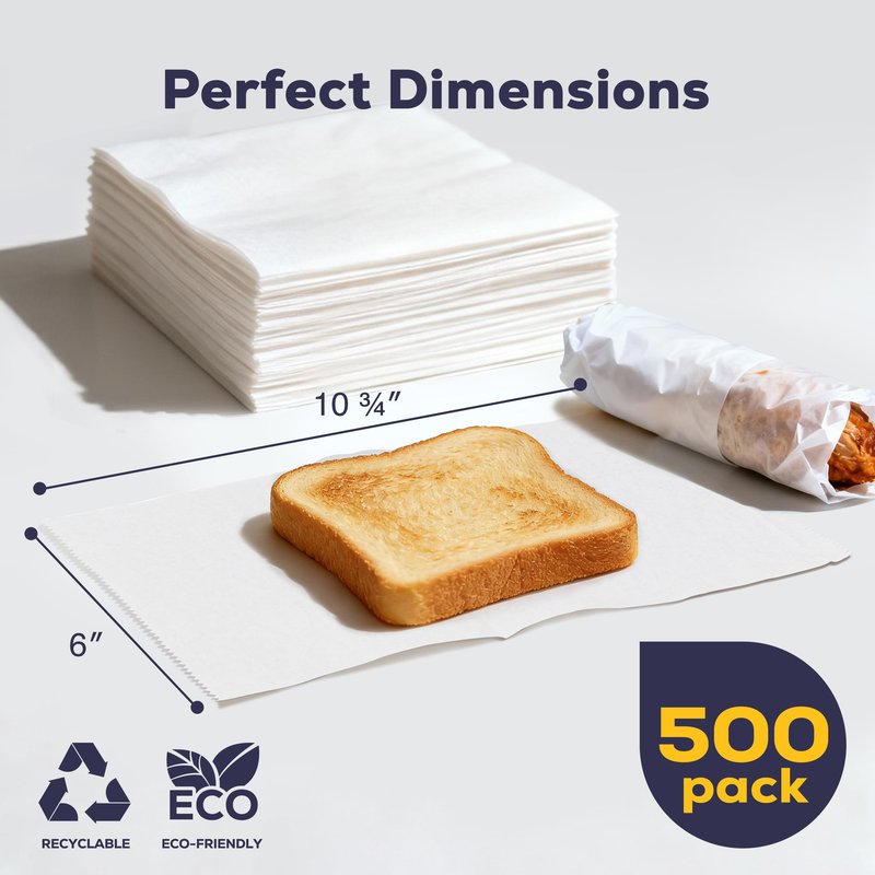 Fit Meal Prep 500 Pack 6 x 10.75 Inches Deli Wax Paper Sheets, Interfolded Pop-Up Pre-Cut Deli Wraps, Waterproof and Greaseproof Food Wrap Paper for Sandwiches, Restaurants, Bakeries, and Home Use