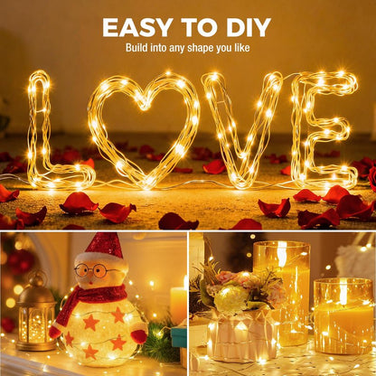 litogo 20 Pack 7FT 20 LED Fairy Lights Battery Operated, 3 Lighting Modes, Bulk Mini Twinkle String Lights Waterproof Silver Wire for Weddings Party Christmas Mason Jars Crafts Decorations-Warm White