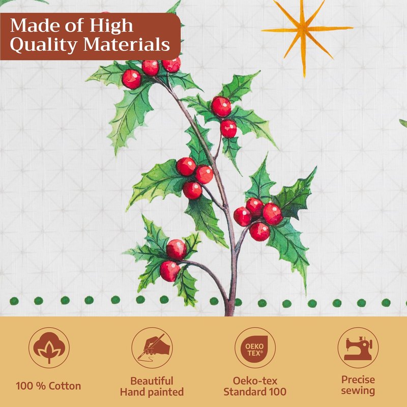 Maison d' Hermine Table Cloth Rectangle Table 100% Cotton 60 x 90 Inches Fall Tablecloth Reusable Everyday Use for Thanksgiving Christmas Decorations Dining Farmhouse Party (Poinsettia Christmas)