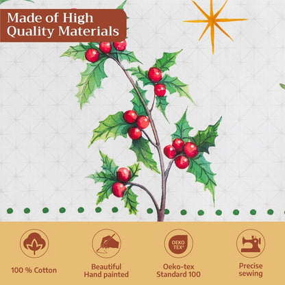 Maison d' Hermine Table Cloth Square Table 100% Cotton 60 x 60 Inches Fall Tablecloth Reusable Everyday Use for Thanksgiving Christmas Decorations Dining Farmhouse Party (Poinsettia Christmas)