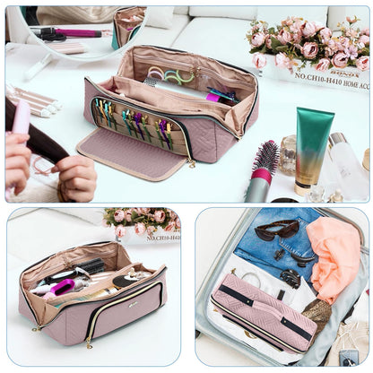 Large Hair Tools Travel Bag with Iron Mat - 2in1 Hair Tools Organizer for Hair Dryer Brush, Flat Irons, Straighteners, Curling Irons, Hair Bag, Makeup Bag, Cosmetic Bag for Travel Essentials