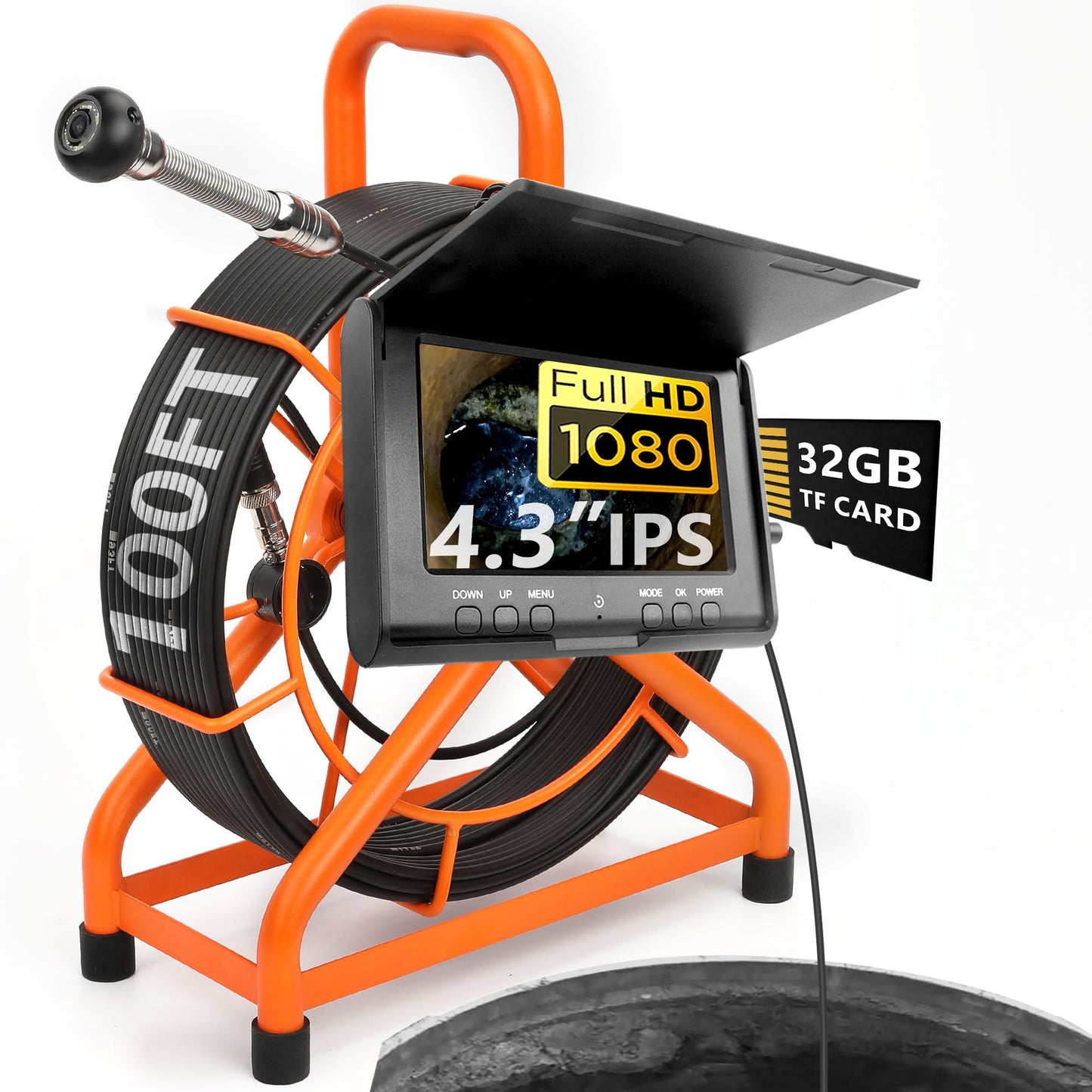 𝟐𝟎𝟐𝟔 𝐧𝐞𝐰 HD1080P Sewer Camera with DVR 32GB, 4.3" Drain Camera (Easy to Use), Pipe Inspection Camera, 5000mAh, USB-C, Endoscope Camera with 4-Level LED Lights, Cable Marking, 100ft/30M