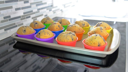 The Sweet Baker | Professional Jumbo Silicone Baking Cups | Premium 12 Piece Set | Reusable Cupcake Muffin Pans | BPA Free