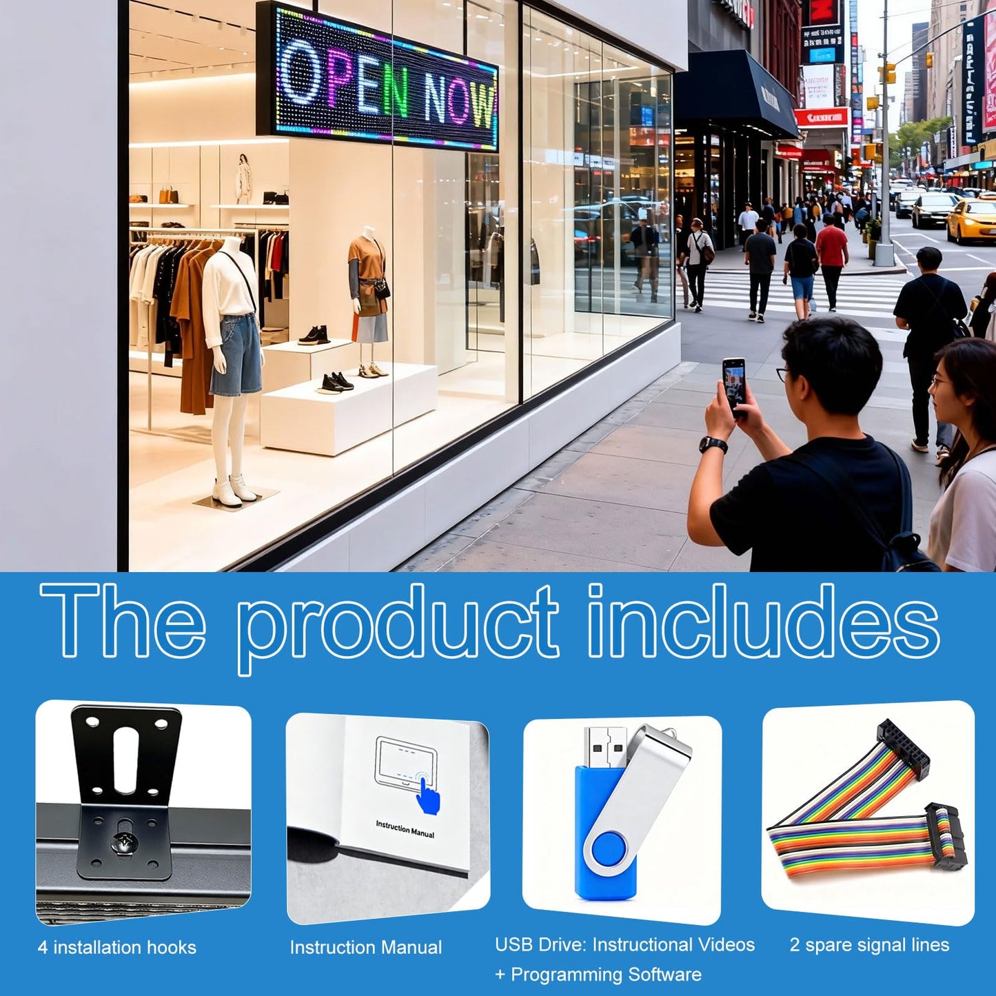 ZONTRONCM P10(52" * 14") Scrolling Programmable Led Sign Custom Outdoor Digital For Business Display Screen Matrix Panel Electronic Message Board Neon Full Color Advertising Light Wifi Control