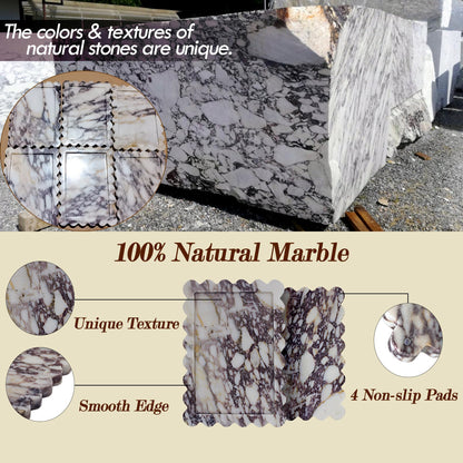 YMXYJM Genuine Scalloped Marble Tray, Real Natural Marble Stone Tray, Luxury Decorative Trays for Bathroom, Dresser, Vanity, Kitchen, Home Decor, 10.6" x 8", Calacatta Gray