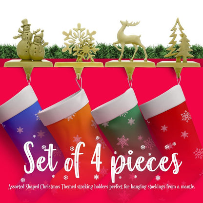 Season 4 Sparkles Christmas Stocking Hangers for Mantle Set of 4 - Golden Color Weighted Stocking Holders for Mantel - Durable So Santa Can Reach The Stockings