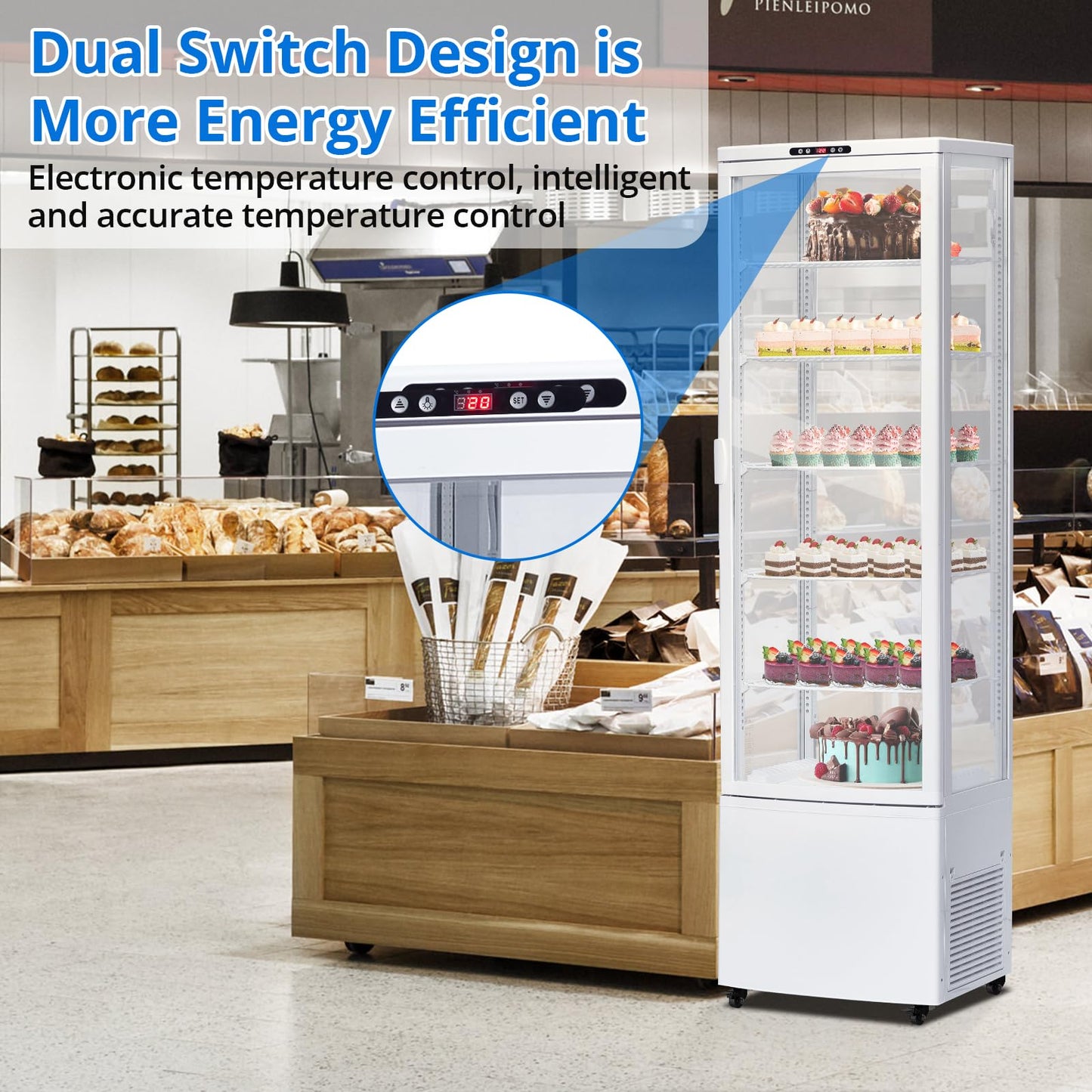SierraSquad 10.9 Cu.ft Commercial Display Refrigerator Case, Refrigerator Pastry Display Case with Adjustable Shelves, LED Lighting & Auto Defrost, Double-Layered Glass, for Bakery, Cafe, Restaurant