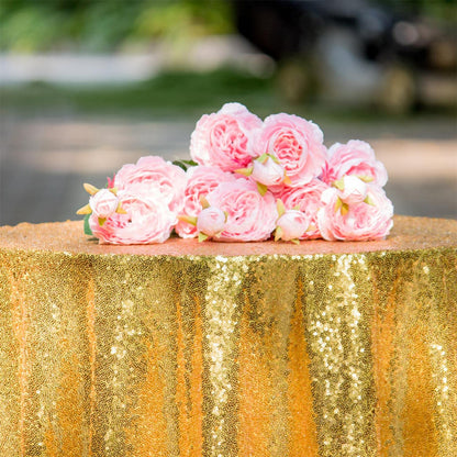 HMQIANG Gold Sequin Tablecloth Round 90" Sparkly Gold Drape Table Cloth Sequin Fabric Table Cover for Wedding Birthday Party Baby Shower