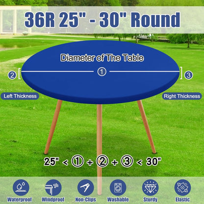 Moosfor Round Spandex Tablecloth, Elastic Fitted Waterproof Tablecloths for 25"-30" Tables, Stretch Washable Picnic Table Cover for Camping, Dining, Indoor and Outdoor, Blue