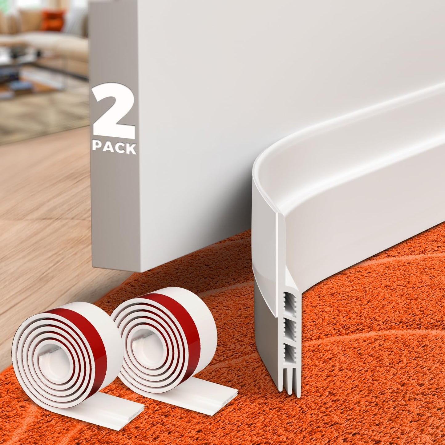 Holikme 2 Pack Door Draft Stopper Sheets, Rolls & Strips Under Door Draft Blocker Insulator Doors Sweep Weather Stripping Noise Stopper Strong Adhesive, White
