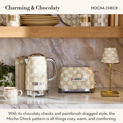 MACKENZIE-CHILDS Electric Kettle, Stainless-Steel Tea Kettle, Brown-and-White Mocha Check