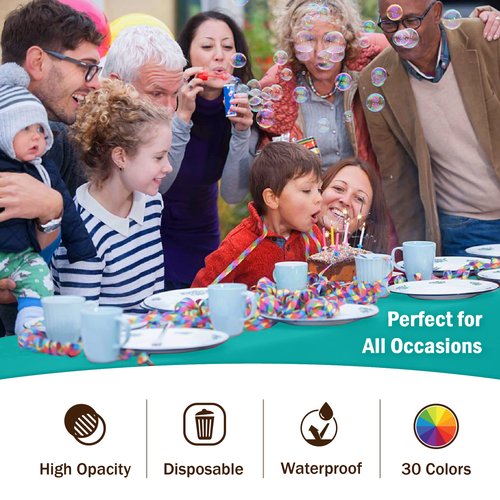Exquisite Party Solids 6-Pack Premium Plastic Tablecloth 54in. x 108in. Rectangle Plastic Table Cover - Teal