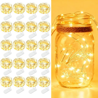20 Pack Fairy Lights Battery Operated - 7ft 20 LED Twinkle Lights Copper Wire Mini String Lights for Mason Jars DIY Crafts Christmas Wedding Festivals Party Centerpiece Table Decorations, Warm White