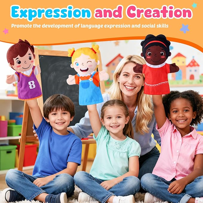 6 Pcs Role Play Hand Puppets Multicultural Entrepreneur Plush Toys Role-Play Toy Puppets for Kids Storytelling Imaginative Pretend Play Teaching Preschool(Multiculturalism)