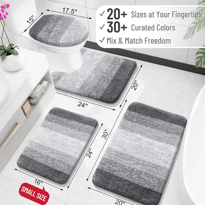 OLANLY Microfiber Bath Rugs - Extra Soft & Absorbent | 24x16 Grey Quick-Dry Mats for Bathroom Floor