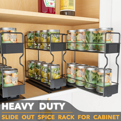 SpaceAid Pull Out Spice Rack Organizer for Cabinet, Heavy Duty Slide Out Seasoning Kitchen Organizer, Cabinet Organizer, with Labels, 5.2" W x10.75 D x10 H, 2 Drawers 2-Tier