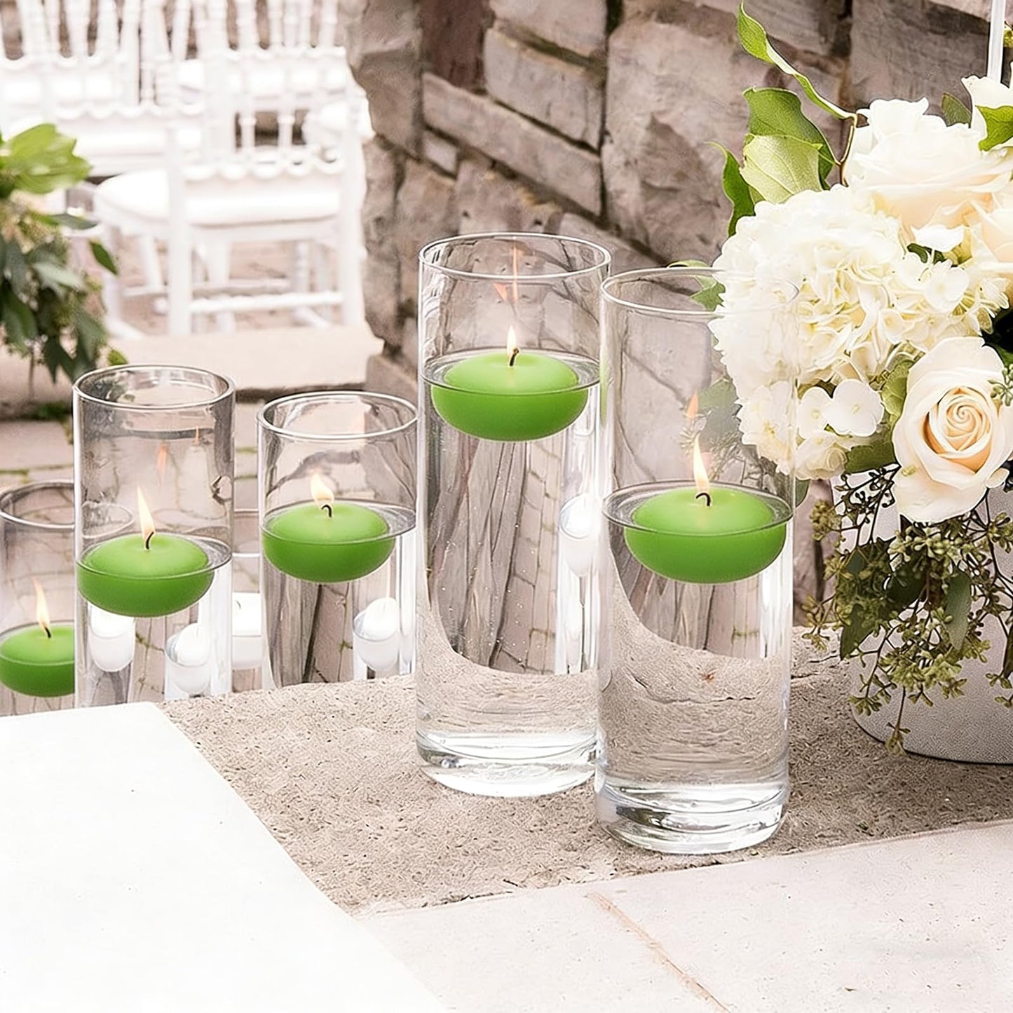 Green Floating Candles 3 inch 12 Pack - Floating Candles for centerpieces - Wedding Decor - Burning Time 8-10 Hours