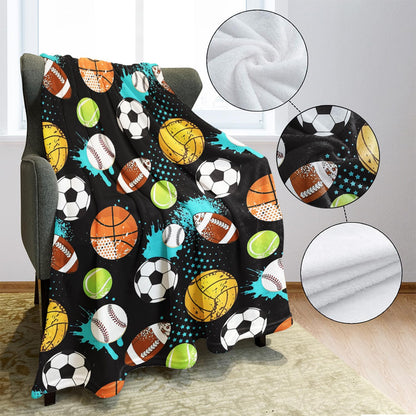 YISUMEI Sports Balls Fleece Blanket Plush and Warm Football Basketball Baseball Throw for Sport Fans Kids Adults Gifts 50"x60"