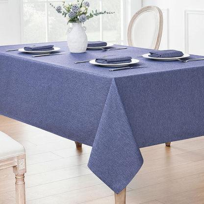 Veblandy Rectangle Tablecloth Linen Textured Waterproof & Stain Resistant Table Cloth Wrinkle Free Decorative Fabric Farmhouse Table Cover for Dining/Party/Buffet/Wedding, 60 x 84 Inch, Demin Blue