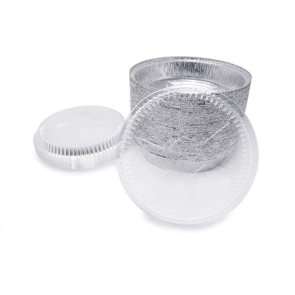 Fig & Leaf (40 Pack) Premium 6-Inch Round Foil Pans with Plastic Dome Lids l Heavy Duty l Disposable Aluminum Tin for Roasting, Baking, or Cooking
