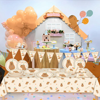 BACH AND BOOZY 42Pcs Capy Party Plates Supplies Cute Cartoon Capy Party Tableware Decorations Capybaras Paper Plates Napkins Decorations Party Favors