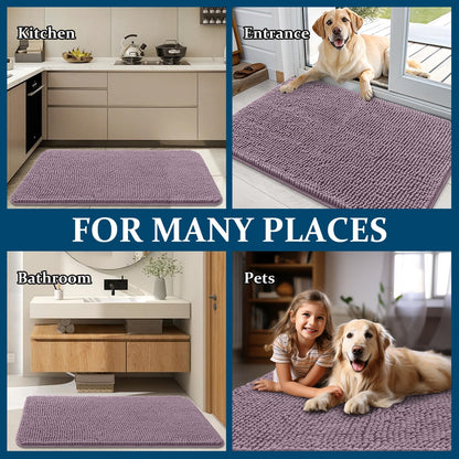 OLANLY Dog Door Mat - Absorbent Non-Slip Chenille Mat for Muddy Paws | 44x32 Deep Plum Color