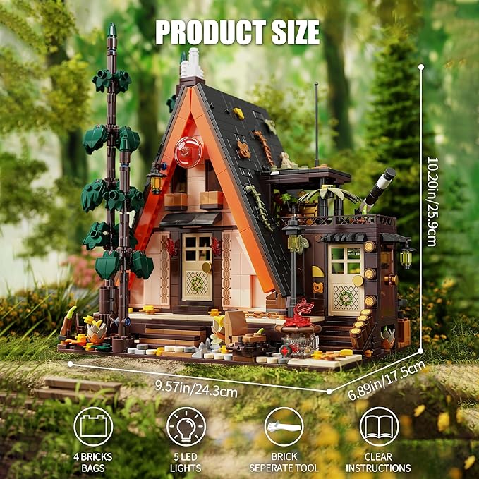 Wood Cabin Building Blocks Set with LED Lights1800 PCS Wooden Forest House Building ToysSTEM Treehouse Construction ModelBirthday Gift for Adults Teens Boys Girls Age 8-12