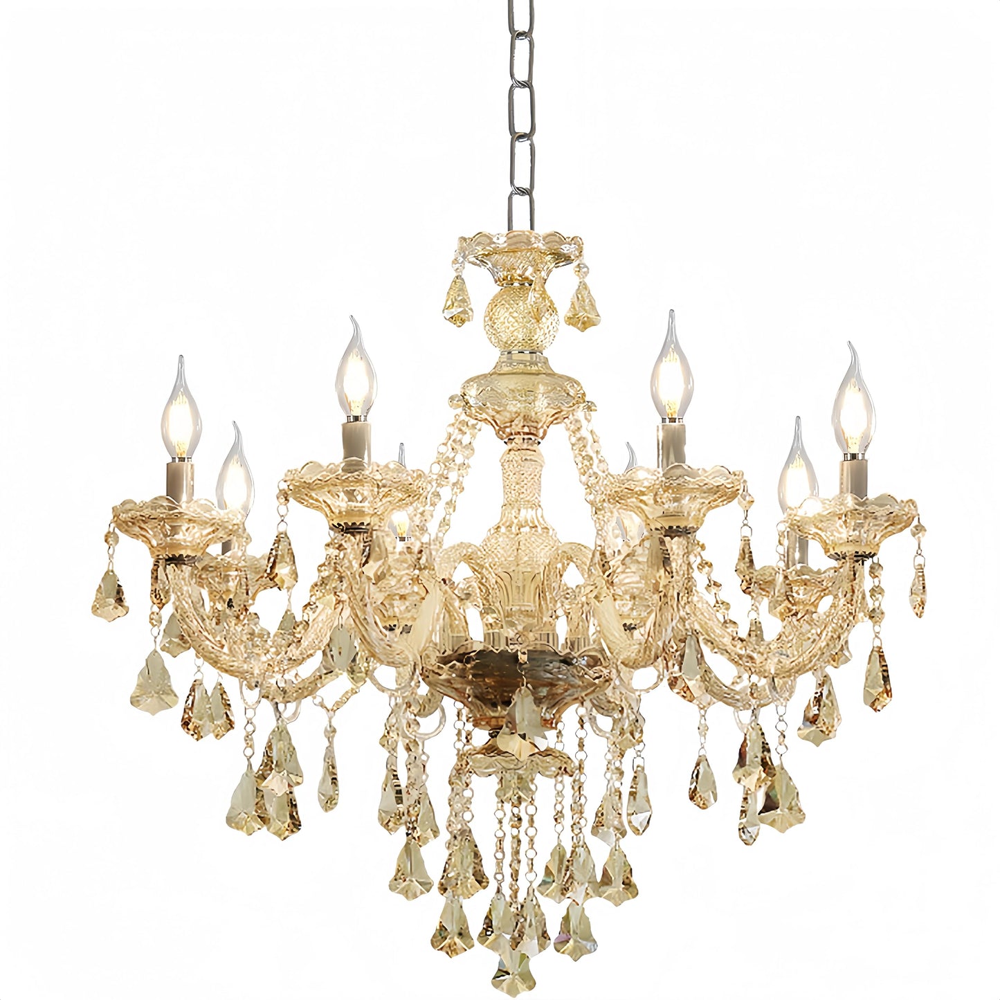 Durahonn Modern Elegant K9 Crystal Chandelier 8 Lights, Cognac Crystal Ceiling Pendant Light Fixture Candle Style E12 Base for Living Room Bedroom Hallway (8 Lights)