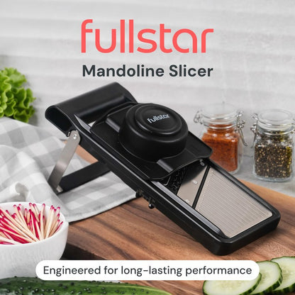 Fullstar Mandoline Slicer for Kitchen – Stainless Steel Vegetable Cutter & Cheese Grater with Adjustable Blades, Safety Glove & Catch Tray Included (7-in-1, Silver)