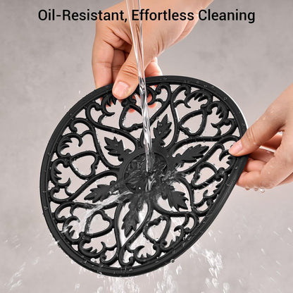 SMARTAKE 6 Set Silicone Trivet Mats for Hot Dishes, Heat Resistant Pots and Pans Holders, Non-Slip Flexible Hot Pads Coasters for Countertops Table, Modern Kitchen Decor Accessories (Black)