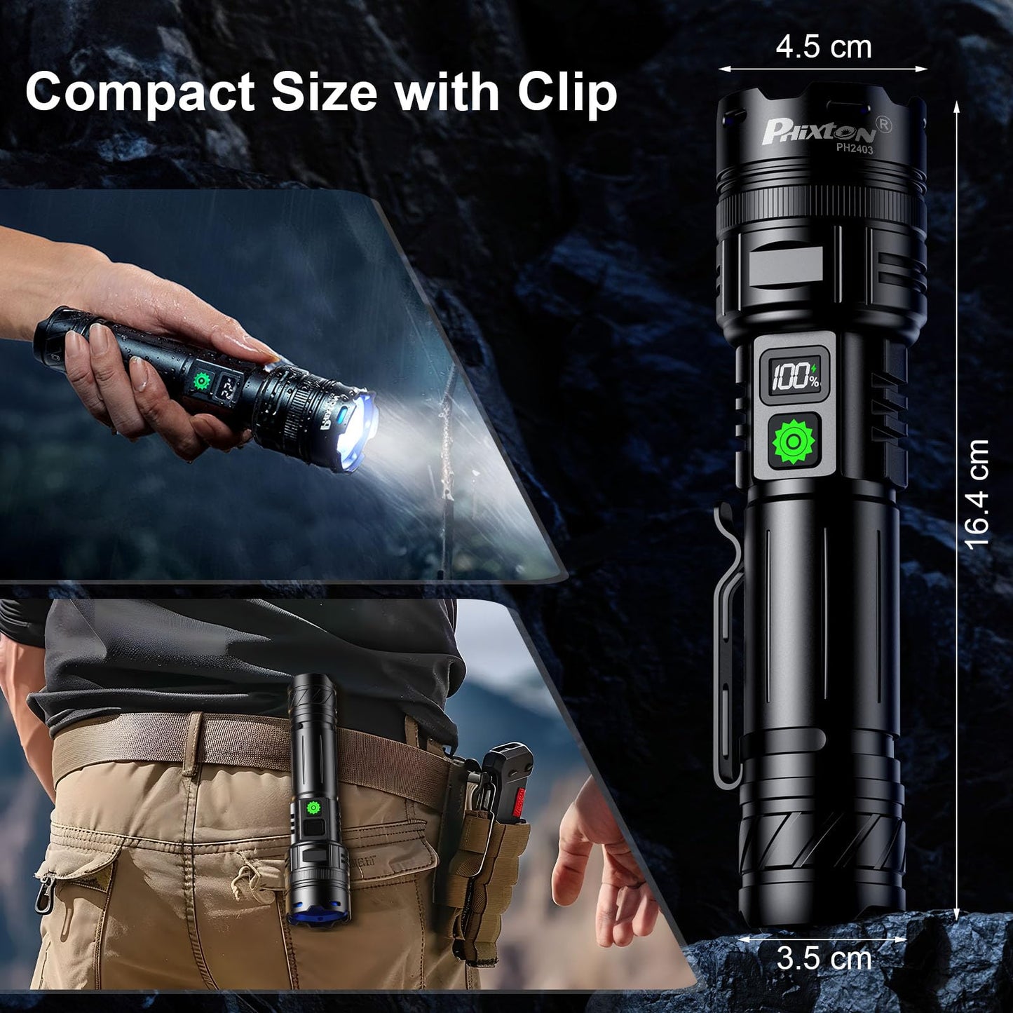 Rechargeable Flashlights 2000 High Lumens Single One Mode Super Bright, High Powered LED Flashlight USB C, High Beam 3280 ft Long Lasting Powerful Heavy Duty Strong Flash Light for Security Hiking