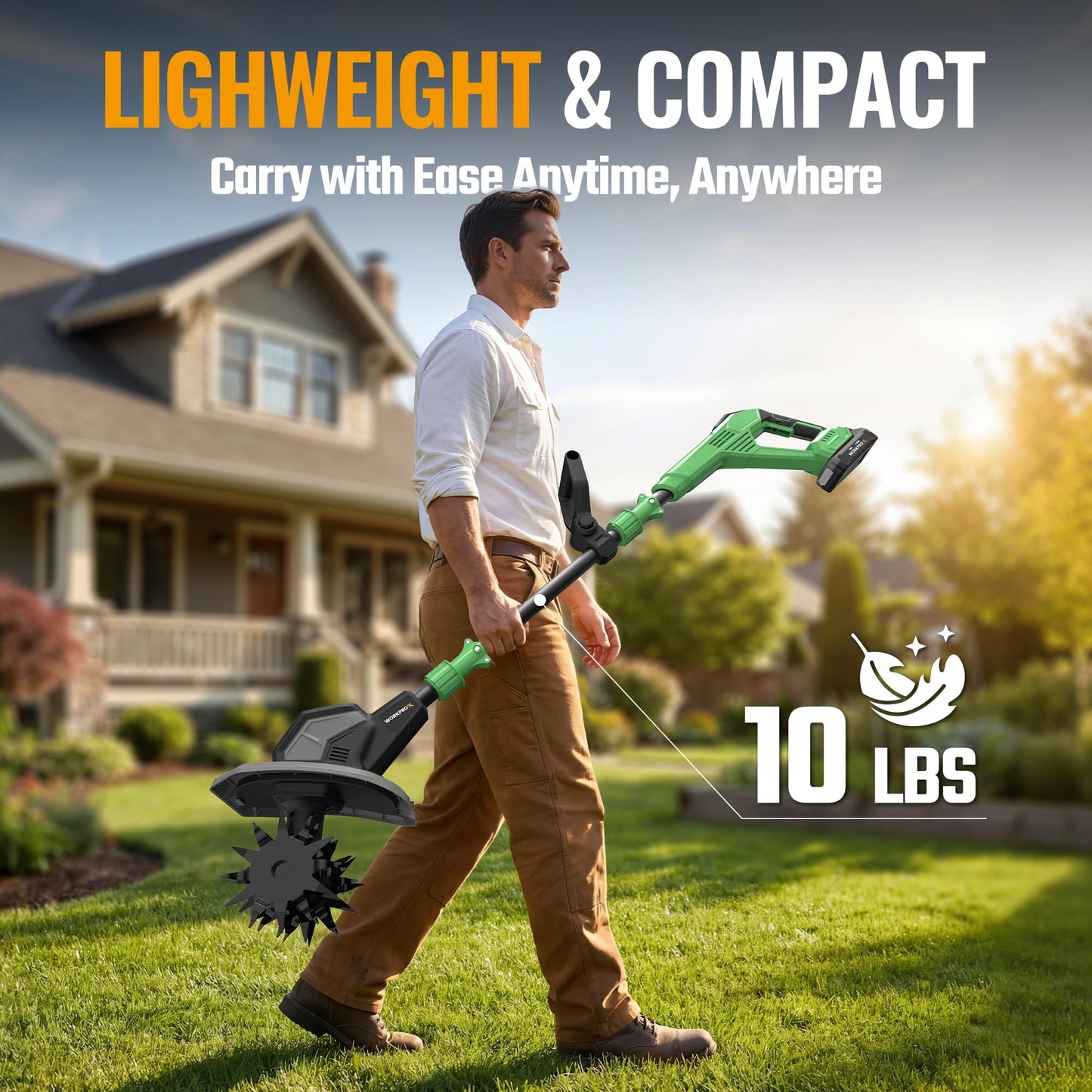 WORKPROX 20V Cordless Tiller Cultivator, 4×12 Durable Steel tines, 8-Inch Wide & Deep Garden Rototiller, 4.0Ah Battery Powered, Electric Cultivator for Soil, Lawn & Garden