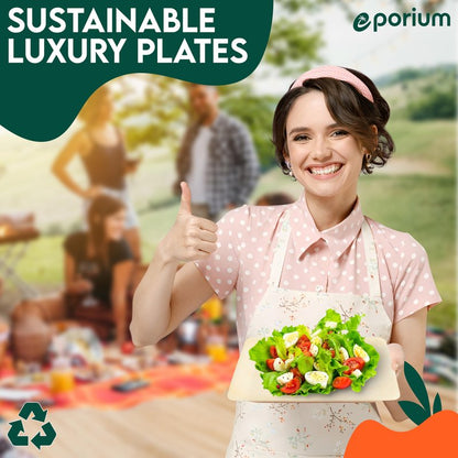 EPORIUM 10 Inch Square Palm Leaf Plates (50-Pack) I Compostable Disposable Dinnerware | Premium Quality I Eco-Friendly Sustainable Heavy Duty like Bamboo Plate I Disposable Tableware for Party