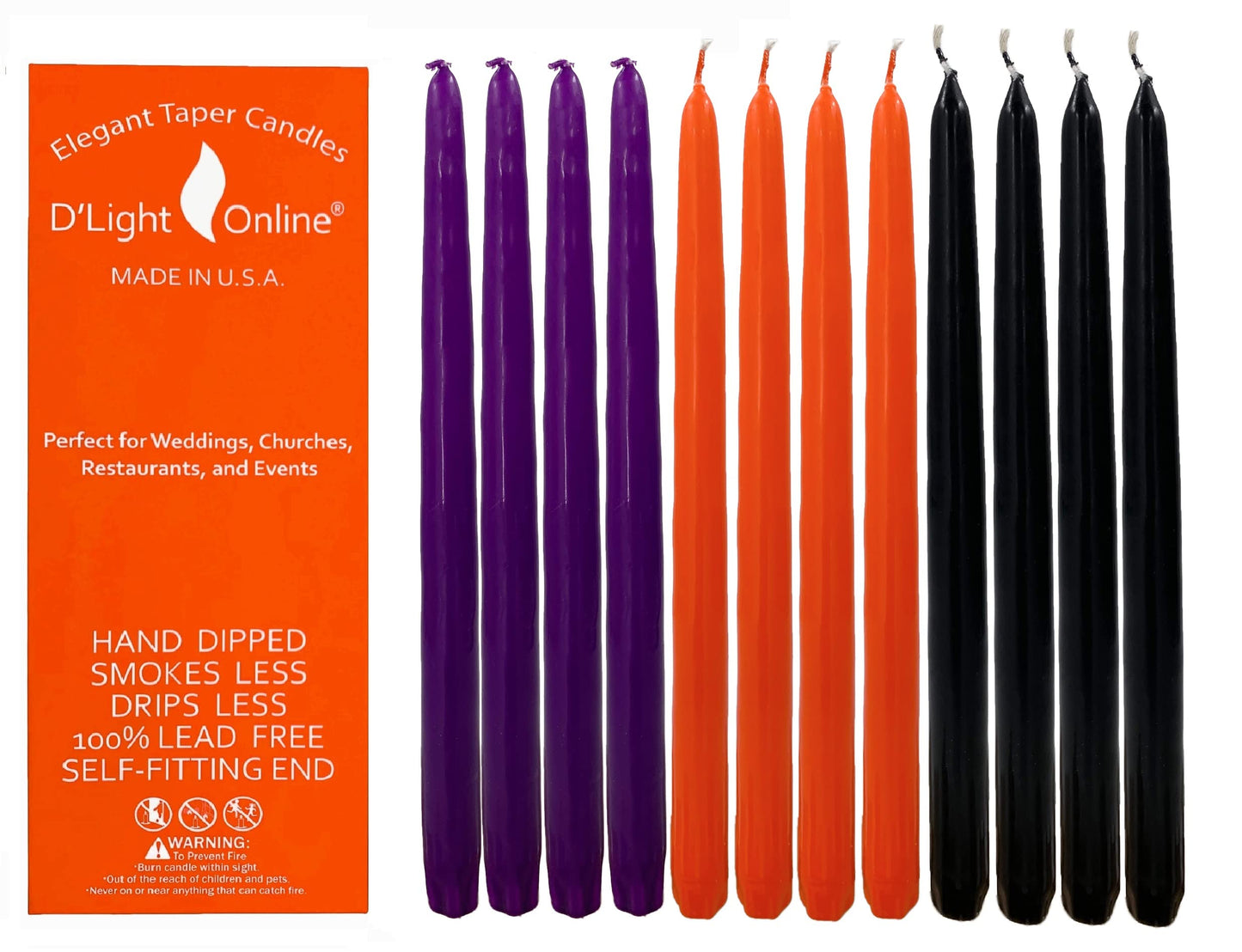 D'light Online Elegant 12" Unscented Holiday Taper Candles for Halloween - Premium Quality Candles Hand-Dipped, Dripless and Smokeless - Set of 12 (12 Inch, Spooky)