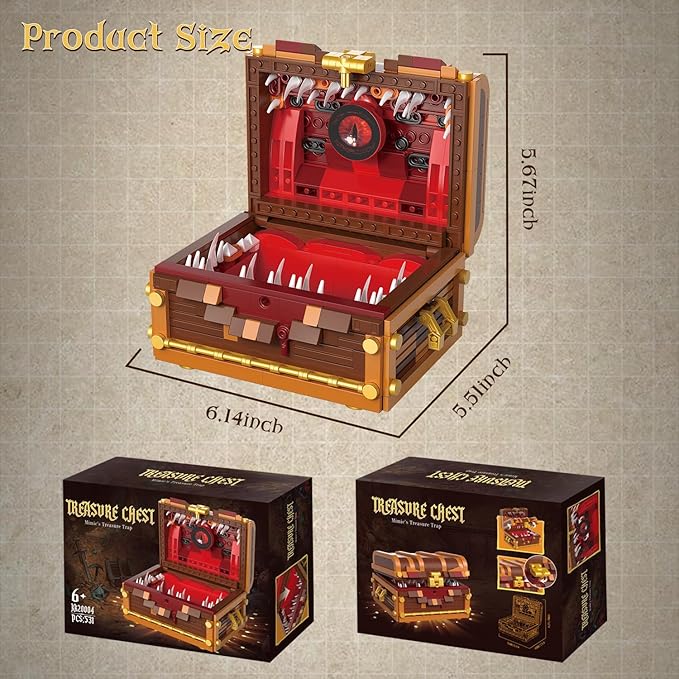 Mimic Chest Building Sets Monster Dice Storage Box that Holds Up to 3 Polyhedral Dice Sets. Ideal for Dragons Board Game Gifts for Adults and Kids Compatible with Lego Sets 531pcs