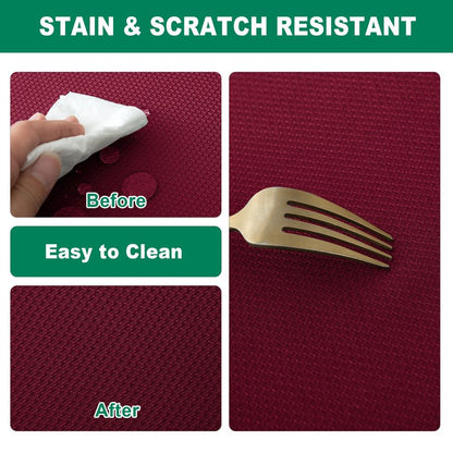Biscaynebay Textured Fabric Christmas Round Table Cloth 90", Burgundy Water Resistant Washable Folding Table Cloths for Dining, Kitchen, Wedding & Parties Machine Washable