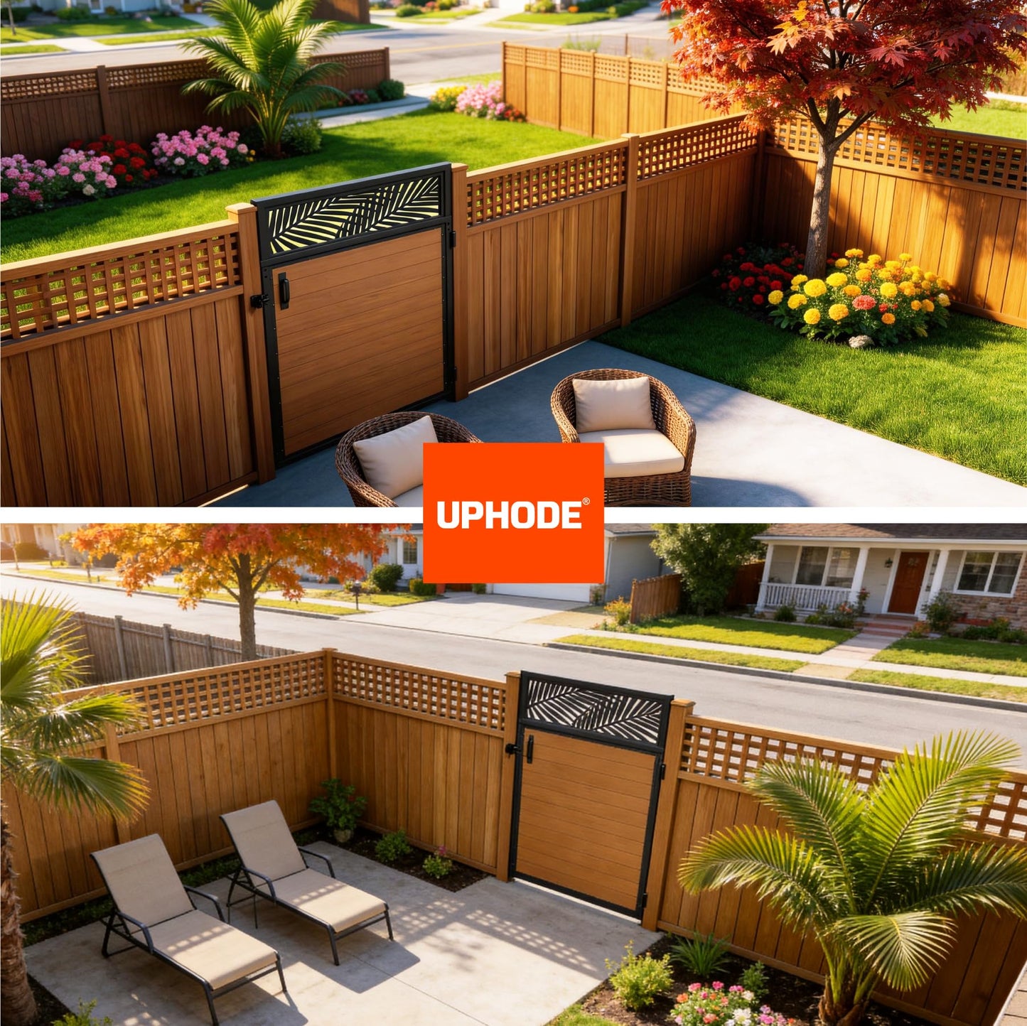 Uphode 4x5FT(46.8" x 59") 201 Stainless Steel Fence Gate Kit Heavy Duty, Anti Sag Metal Fence Gate Frame Kit with Aluminum Board, Morden Garden Gate Hardware Kit Outdoor (Left/Right Free-Installation)