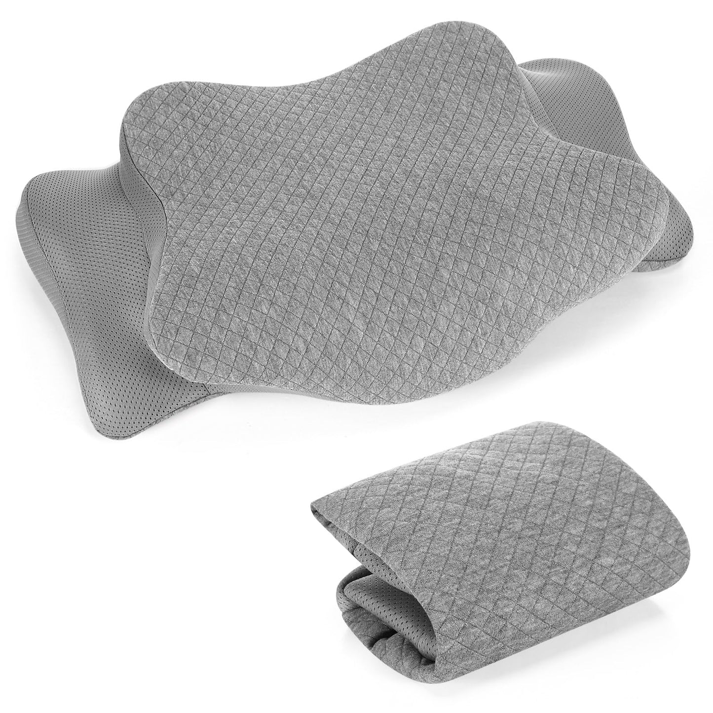 HunnmingRe Cervical Pillow Case Cover Comfortable and Breathable Memory Foam Cervical Neck Pillow Case Cover with Zipper (Gray,Queen Size)