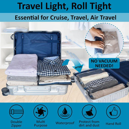 Cozy Essential Compression Bags for Travel - Travel Essentials - 24 Pack Space Saver Bags - No Vacuum Needed - Compression Packing Bags for Cruise Accessories